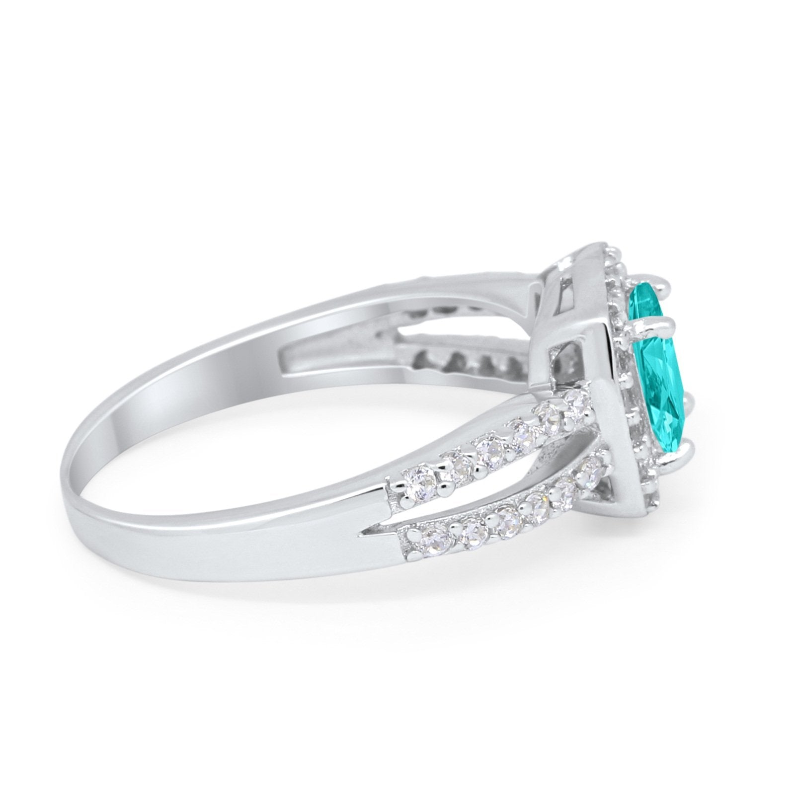 Dazzling Split Shank Engagement Ring Simulated Paraiba Tourmaline CZ 925 Sterling Silver