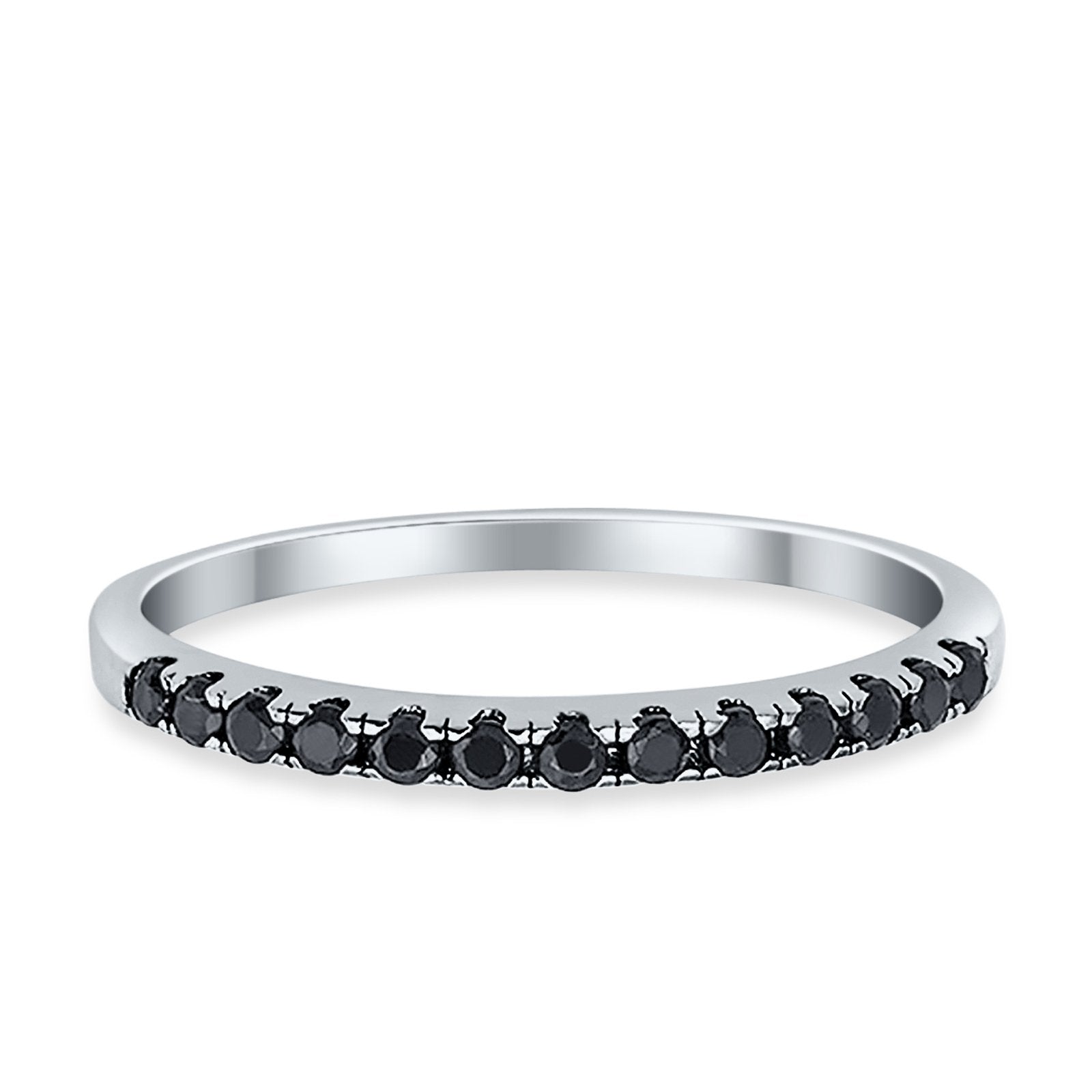 Half Eternity Wedding Band Ring Round Simulated Black CZ 925 Sterling Silver