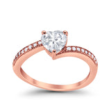 Heart Promise Ring Rose Tone, Simulated Cubic Zirconia 925 Sterling Silver