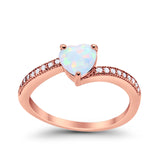 Heart Promise Ring Rose Tone, Lab Created White Opal 925 Sterling Silver