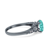 Art Deco Oval Engagement Black Tone, Simulated Paraiba Tourmaline CZ 925 Sterling Silver