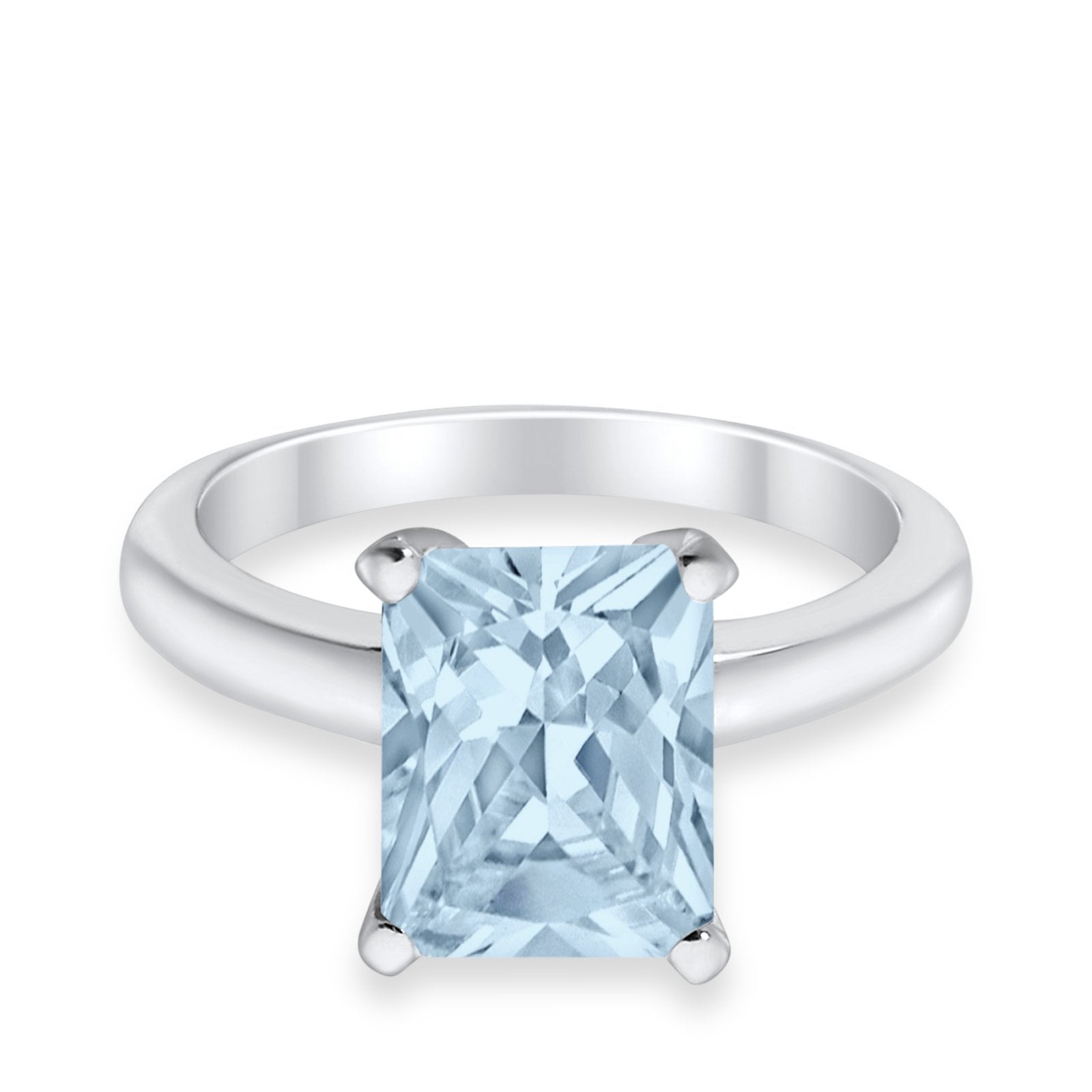 Solitaire Engagement Ring Radiant Simulated Aquamarine CZ 925 Sterling Silver