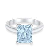Solitaire Engagement Ring Radiant Simulated Aquamarine CZ 925 Sterling Silver
