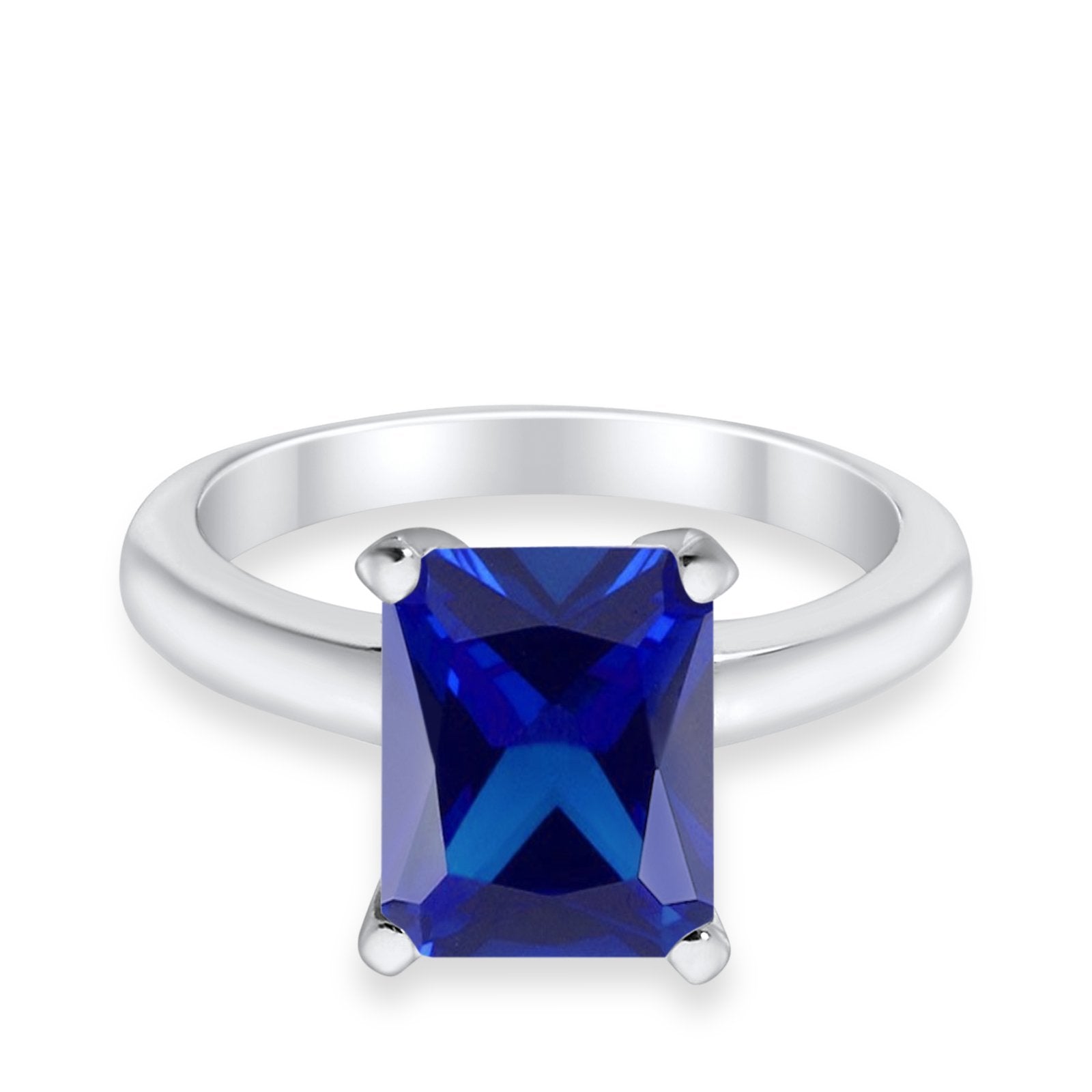 Solitaire Engagement Ring Radiant Simulated Blue Sapphire CZ 925 Sterling Silver