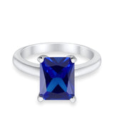 Solitaire Engagement Ring Radiant Simulated Blue Sapphire CZ 925 Sterling Silver