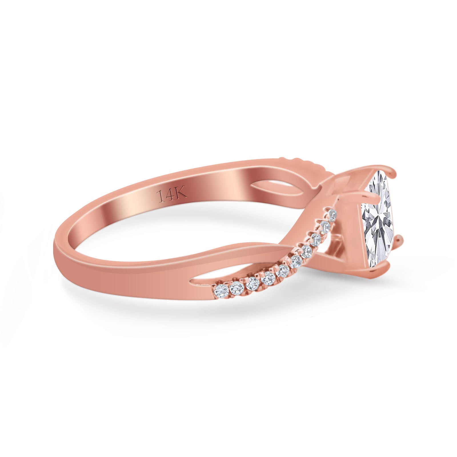 14K Rose Gold Infinity Shank Princess Cut Engagement Ring Simulated Cubic Zirconia Size-7