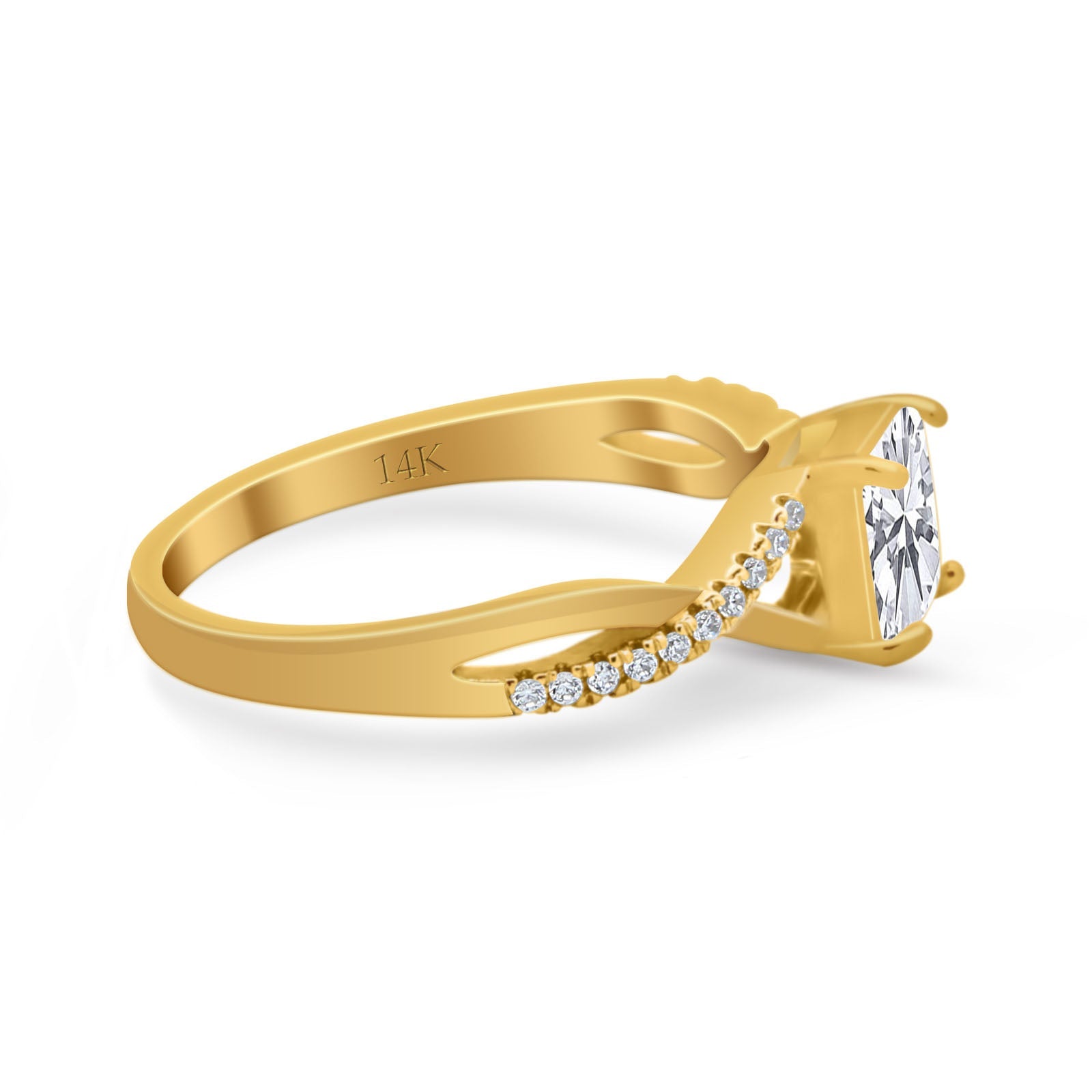 14K Yellow Gold Infinity Shank Princess Cut Engagement Ring Simulated Cubic Zirconia Size-7