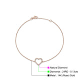 Diamond Heart Bracelet 14K Rose Gold 0.13ct Wholesale
