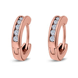 14K Rose Gold Round Art Deco Hoop Earrings Simulated CZ