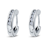 14K White Gold Round Art Deco Hoop Earrings Simulated CZ