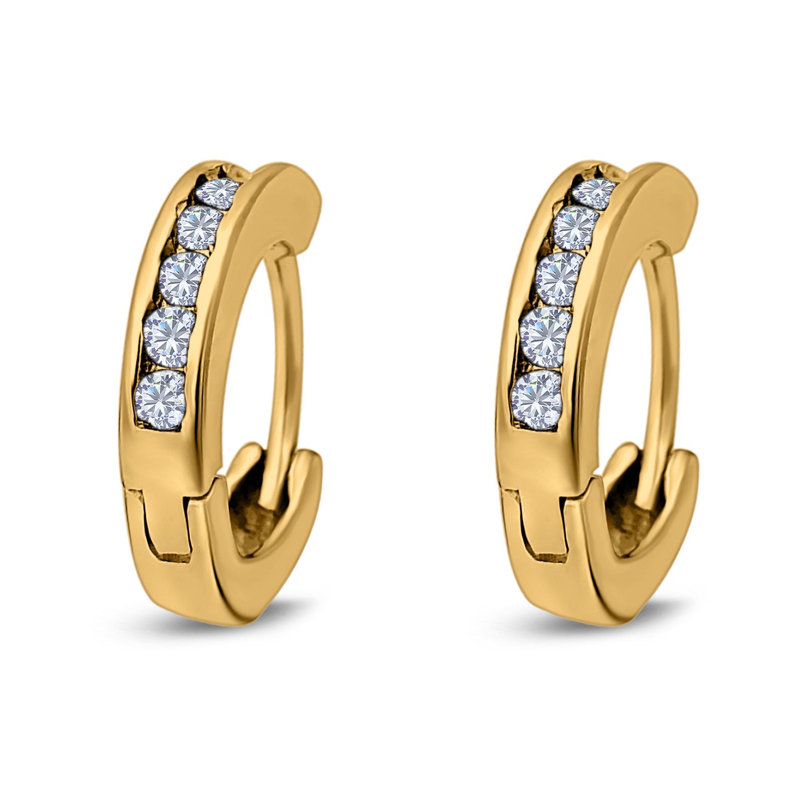 14K Yellow Gold Round Art Deco Hoop Earrings Simulated CZ