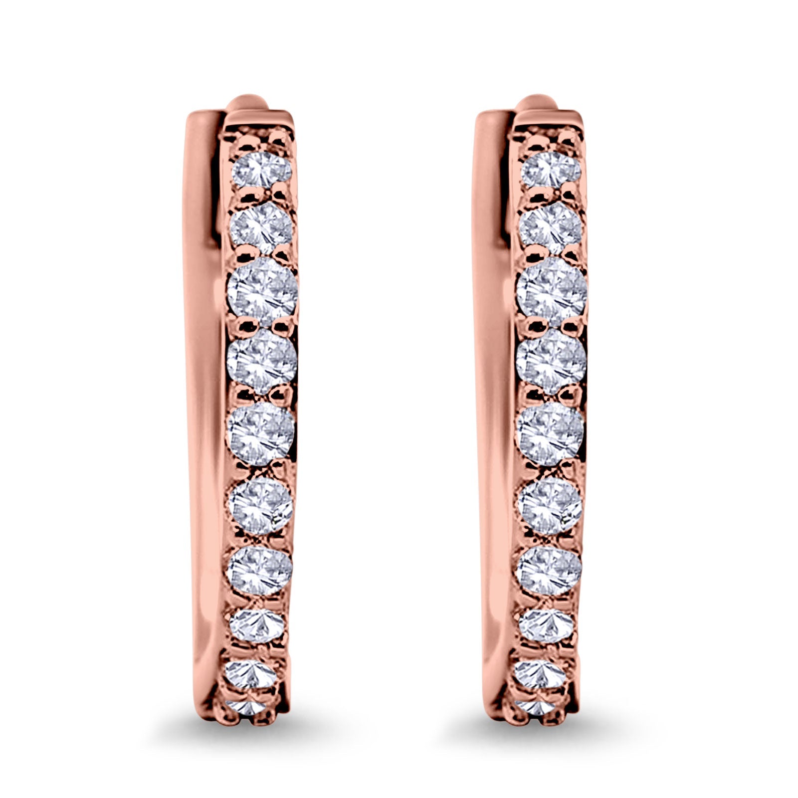 14K Rose Gold Half Eternity Round Simulated Cubic Zirconia Hoop Huggie Earrings