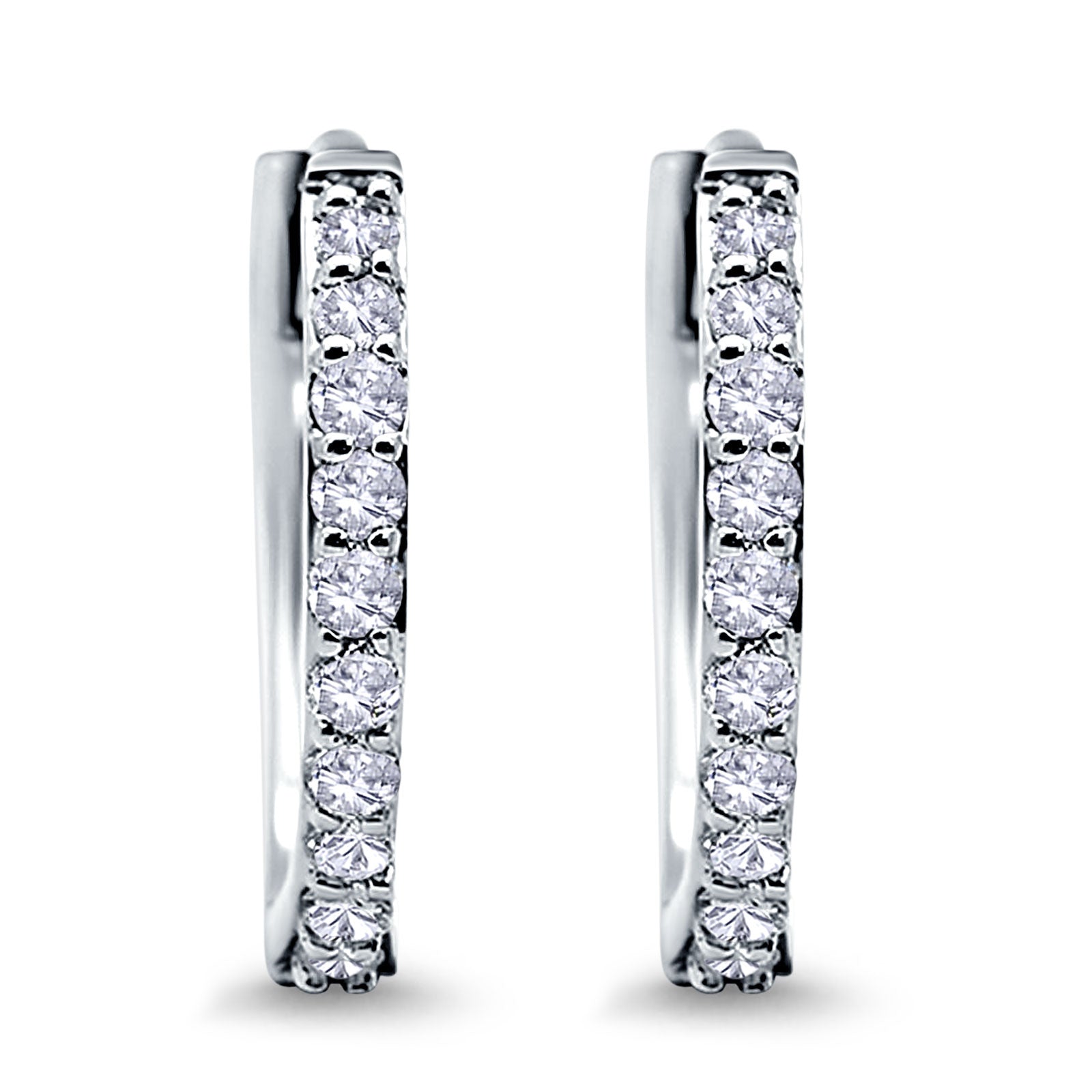 14K White Gold Half Eternity Round Simulated Cubic Zirconia Hoop Huggie Earrings