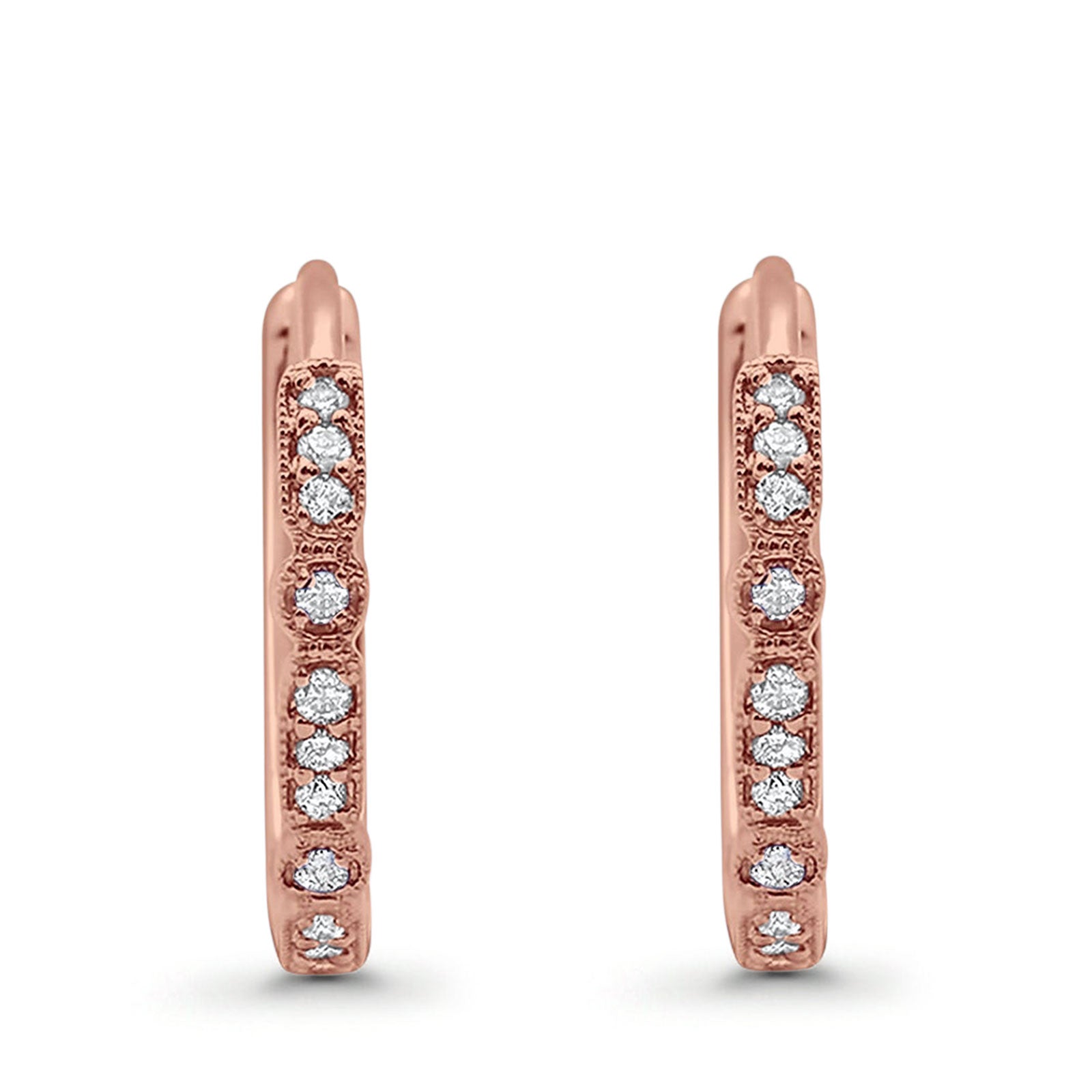 14K Rose Gold Art Deco Half Eternity Round Simulated Cubic Zirconia Hoop Earrings