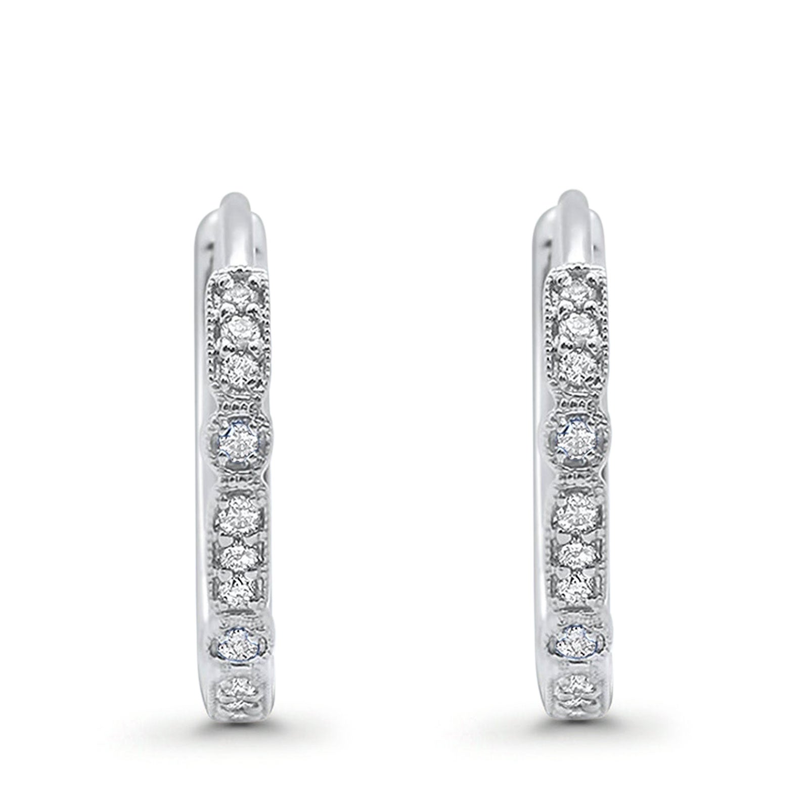 14K White Gold Art Deco Half Eternity Round Simulated Cubic Zirconia Hoop Earrings