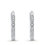 14K White Gold Art Deco Half Eternity Round Simulated Cubic Zirconia Hoop Earrings