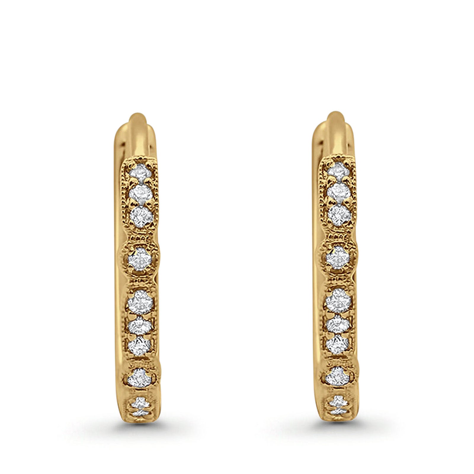 14K Yellow Gold Art Deco Half Eternity Round Simulated Cubic Zirconia Hoop Earrings