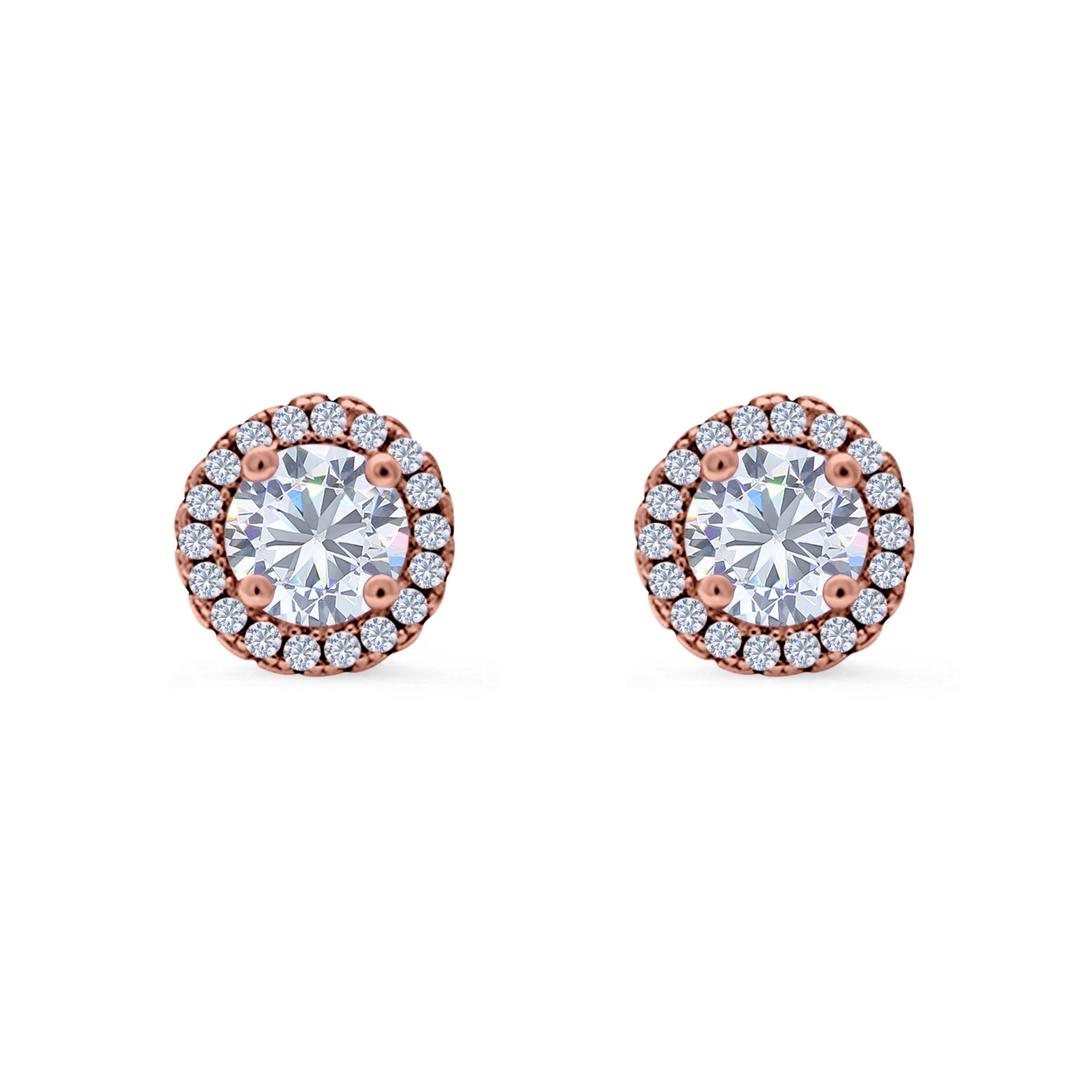 14K Rose Gold Round Wedding Stud Earrings Simulated Cubic Zirconia (8.35mm)