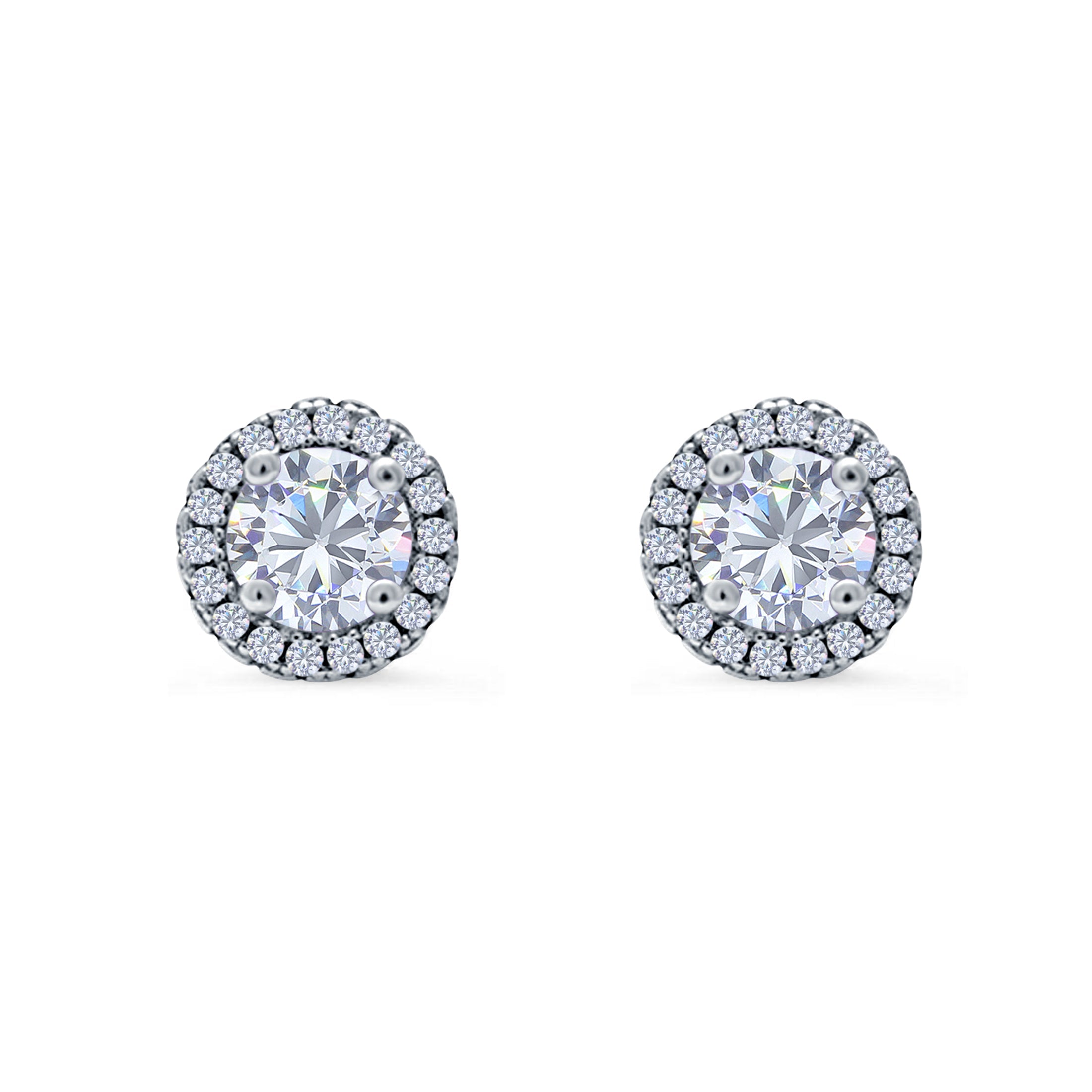 14K White Gold Round Wedding Stud Earrings Simulated Cubic Zirconia (8.35mm)