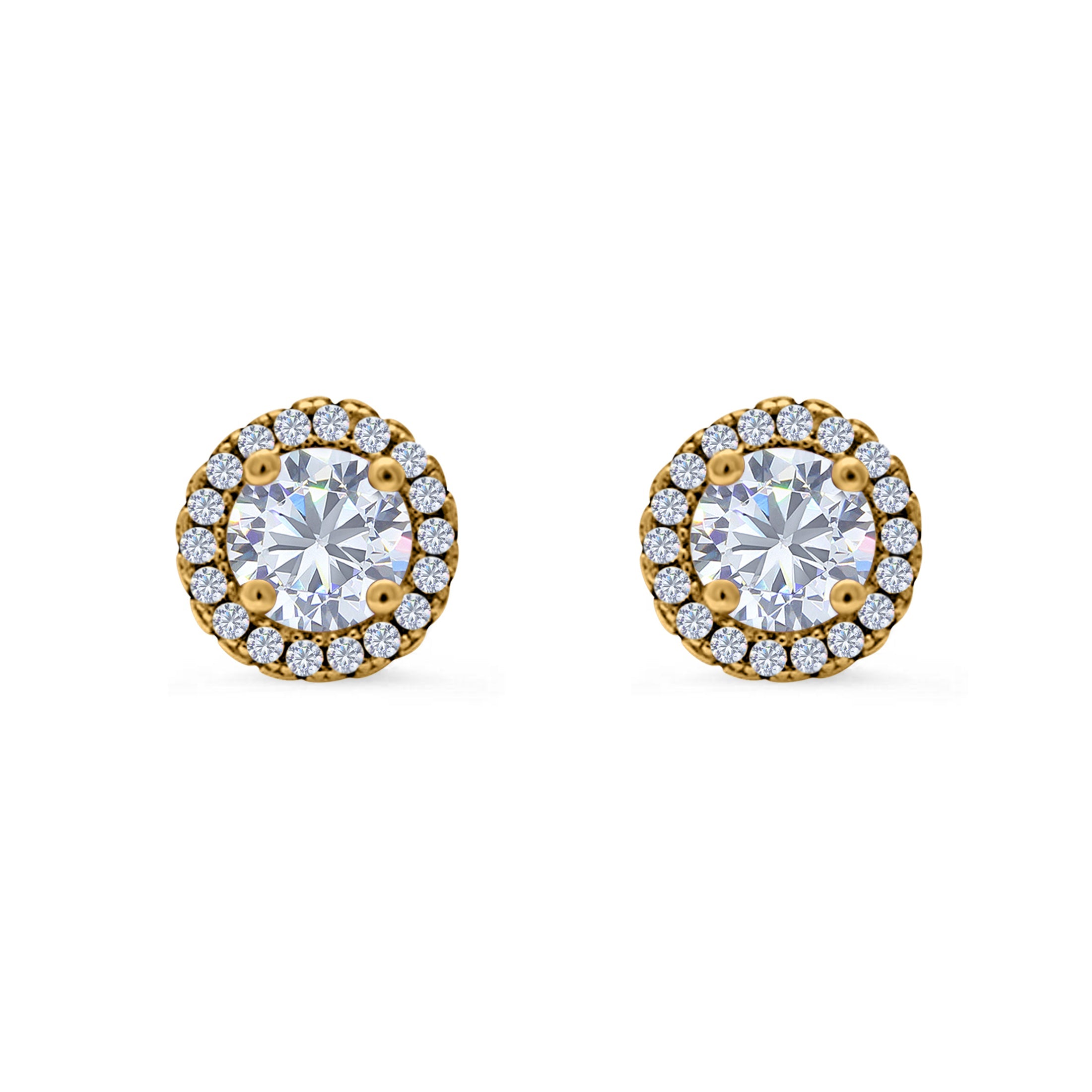 14K Yellow Gold Round Wedding Stud Earrings Simulated Cubic Zirconia (8.35mm)