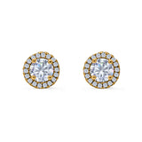 14K Yellow Gold Round Wedding Stud Earrings Simulated Cubic Zirconia (8.35mm)