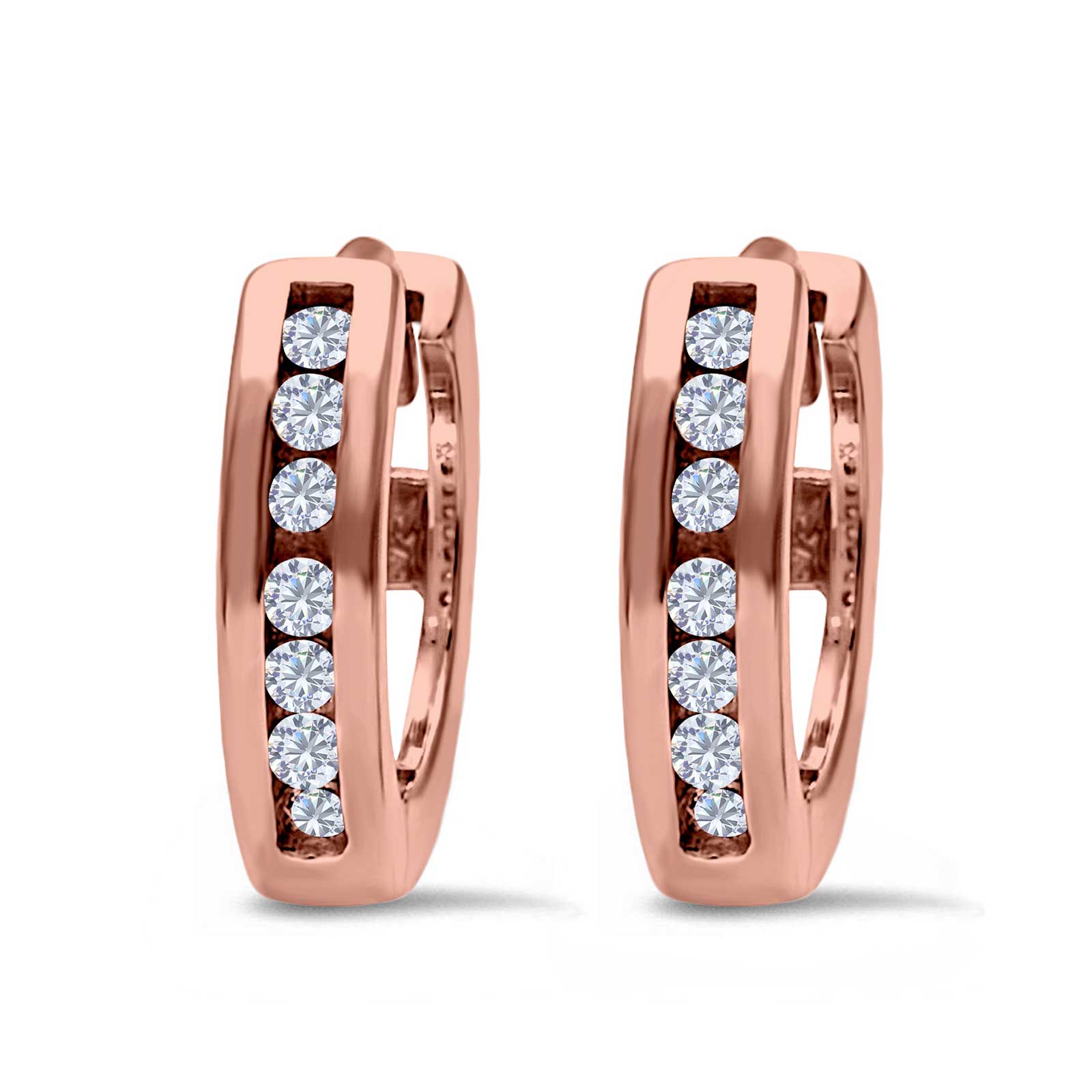 14K Rose Gold Half Eternity Hoop Earrings Round Simulated CZ (11mm)
