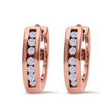 14K Rose Gold Half Eternity Hoop Earrings Round Simulated CZ (11mm)
