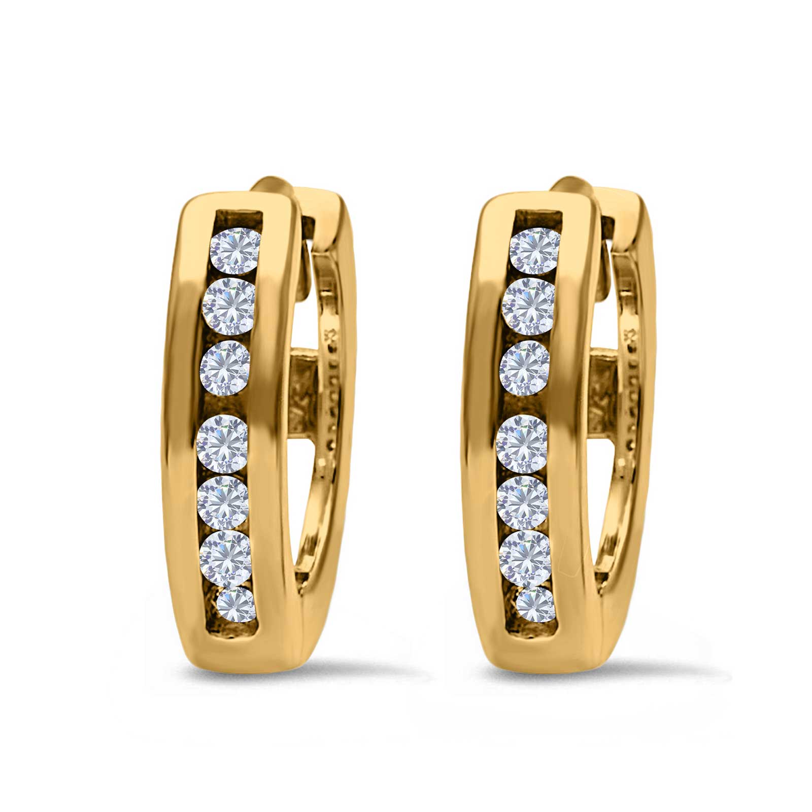 14K Yellow Gold Half Eternity Hoop Earrings Round Simulated CZ (11mm)