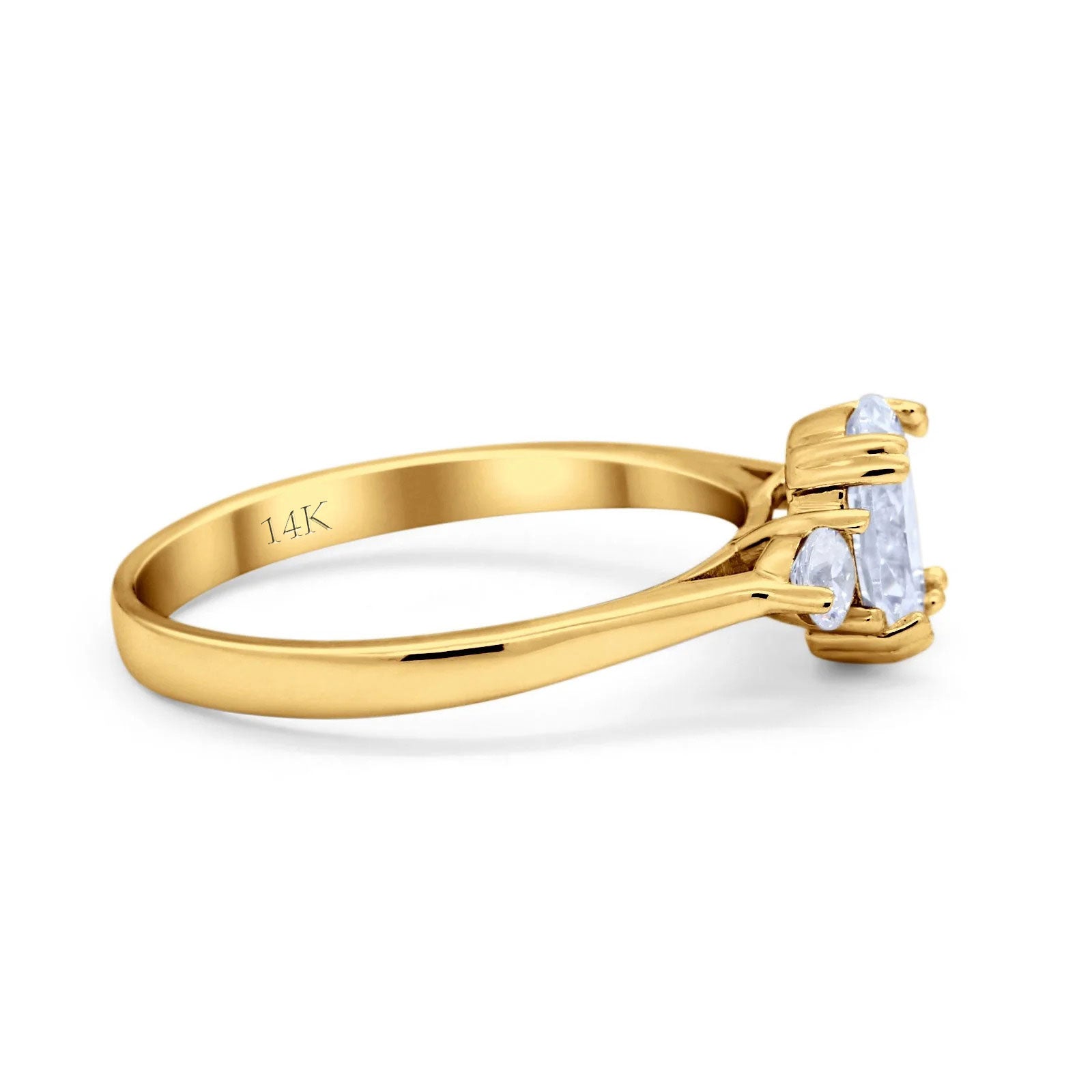 14K Yellow Gold Three Stone Oval Simulated Cubic Zirconia Engagement Ring