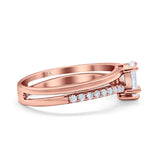 14K Rose Gold Teardrop Pear Accent Simulated CZ Wedding Engagement Ring Size 7