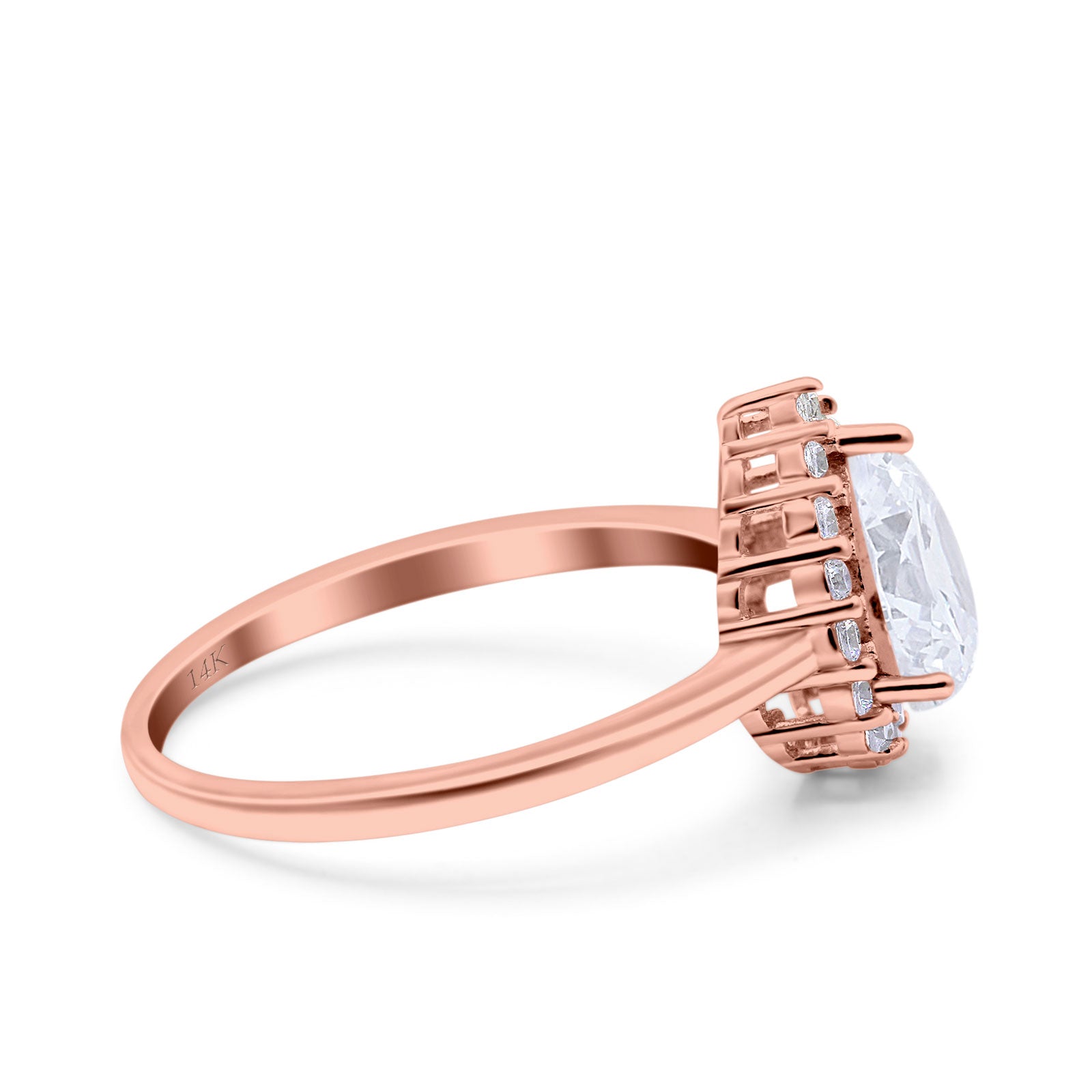 14K Rose Gold Teardrop Halo Art Deco Pear Ring Simulated Cubic Zirconia Wedding Engagement Ring