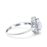 14K White Gold Teardrop Halo Art Deco Pear Ring Simulated Cubic Zirconia Wedding Engagement Ring