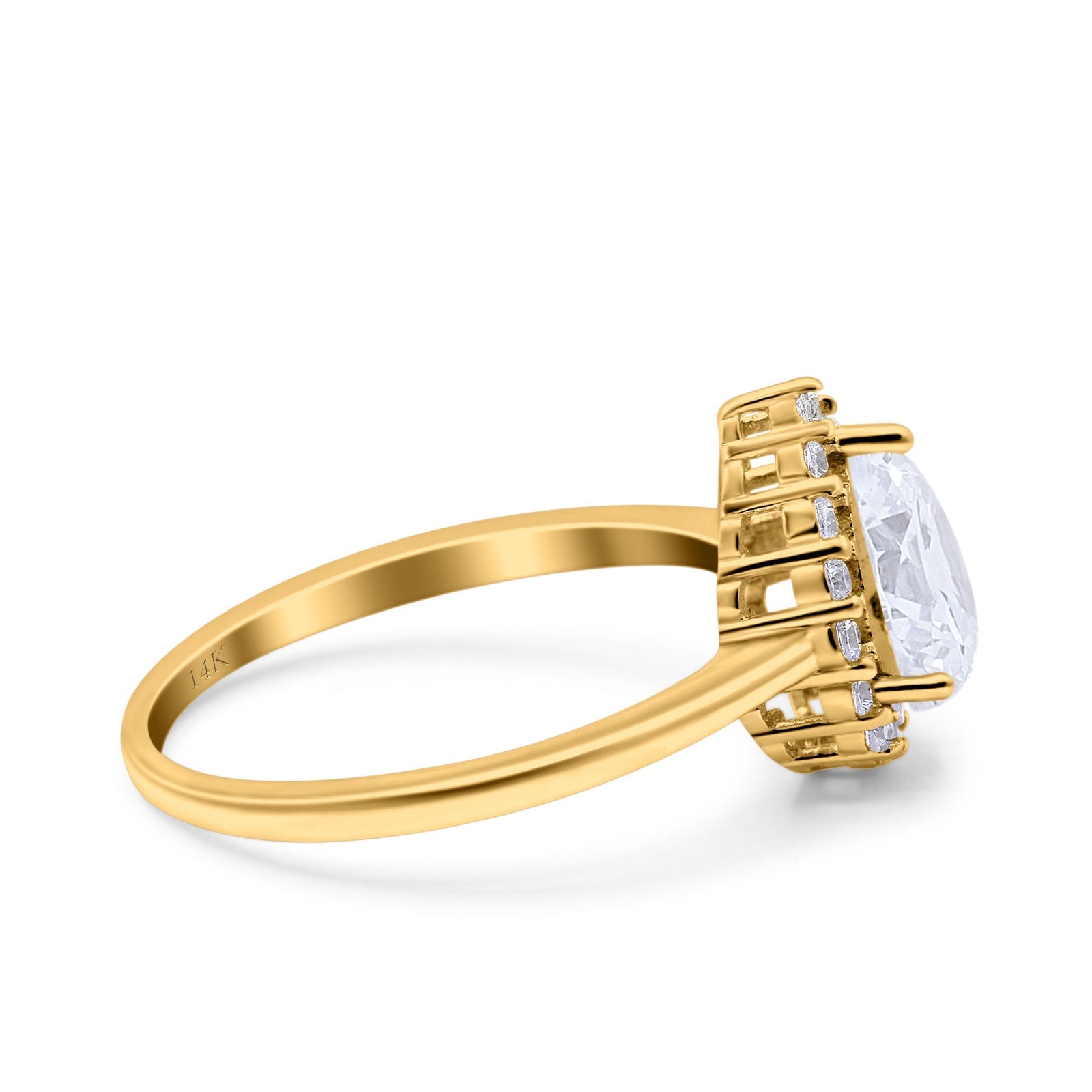 14K Yellow Gold Teardrop Halo Art Deco Pear Ring Simulated Cubic Zirconia Wedding Engagement Ring