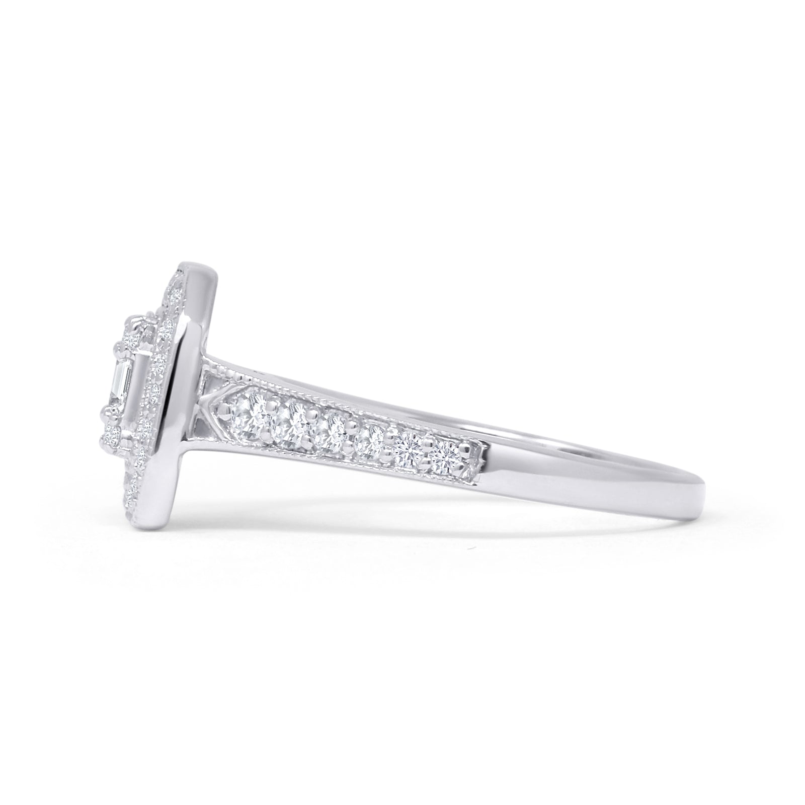 Halo Octagonal 0.51ct Natural Diamond Baguette Engagement Ring 14K White Gold Wholesale