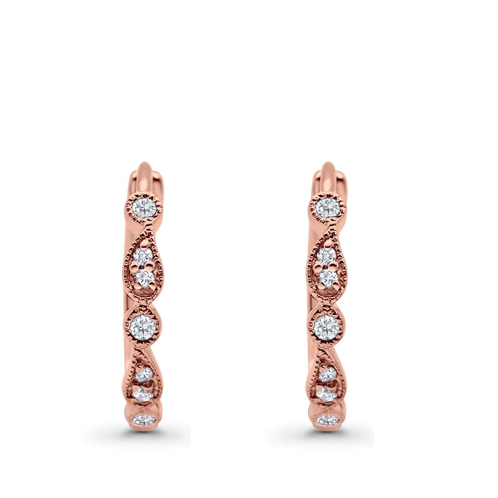 14K Rose Gold Huggie Hoop Earrings Round Simulated Cubic Zirconia