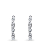 14K White Gold Huggie Hoop Earrings Round Simulated Cubic Zirconia