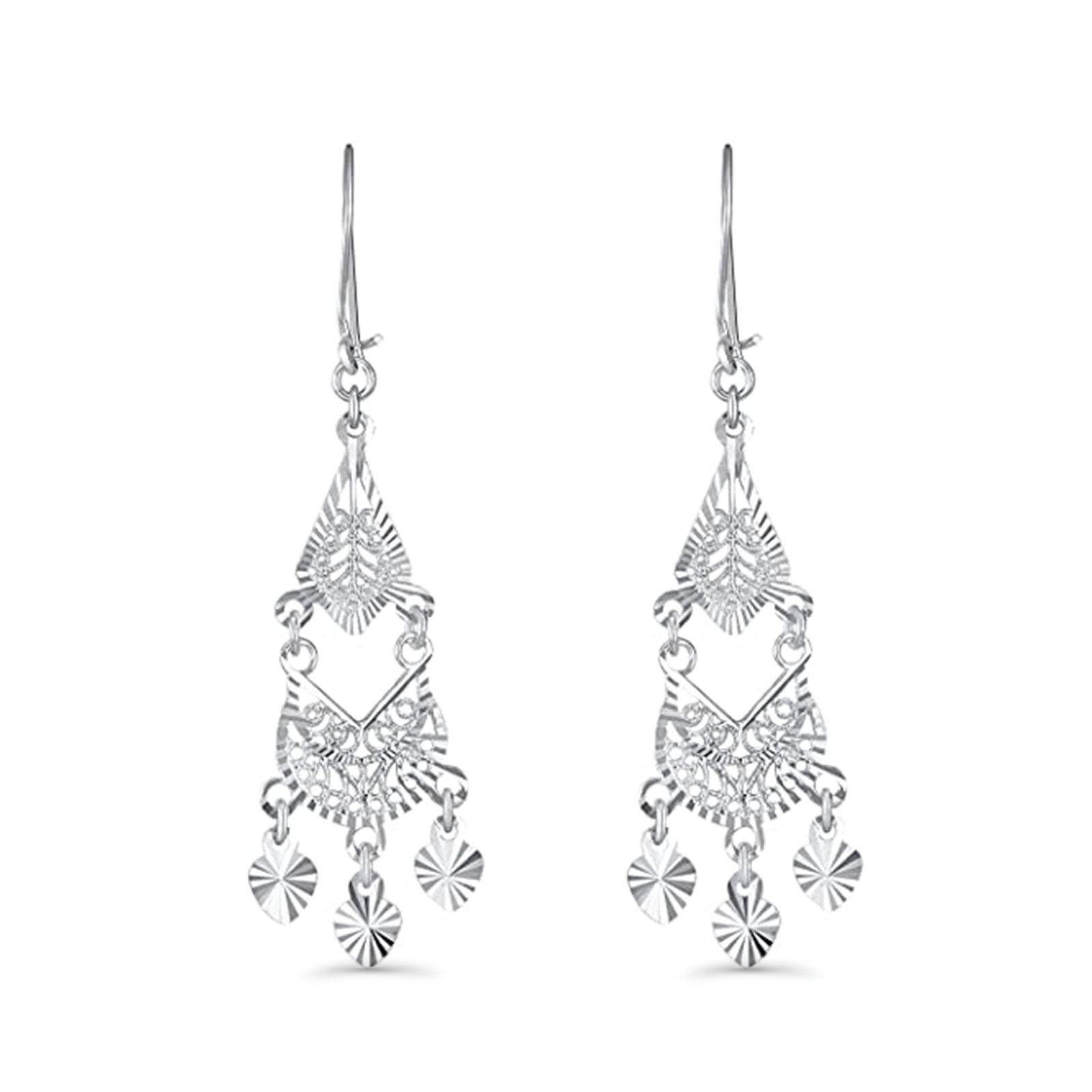 Solid 14K White Gold Fancy Chandelier Dangle Earrings (37mm Diameter)