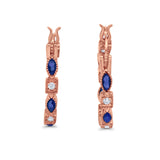 14K Rose Gold Art Deco Hoop Earrings Marquise Round Simulated Blue Sapphire CZ
