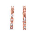 14K Rose Gold Art Deco Hoop Earrings Marquise Round Simulated CZ