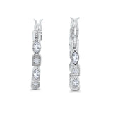 14K White Gold Art Deco Hoop Earrings Marquise Round Simulated CZ