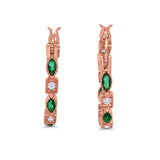 14K Rose Gold Art Deco Hoop Earrings Marquise Round Simulated Green Emerald CZ