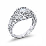 14K White Gold Round Antique Style Wedding Engagement Ring Simulated CZ Size-7