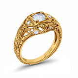 14K Yellow Gold Round Antique Style Wedding Engagement Ring Simulated CZ Size-7