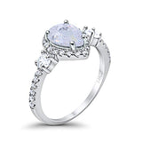 14K White Gold Three Stone Halo Teardrop Pear Fashion Bridal Wedding Engagement Ring Simulated CZ