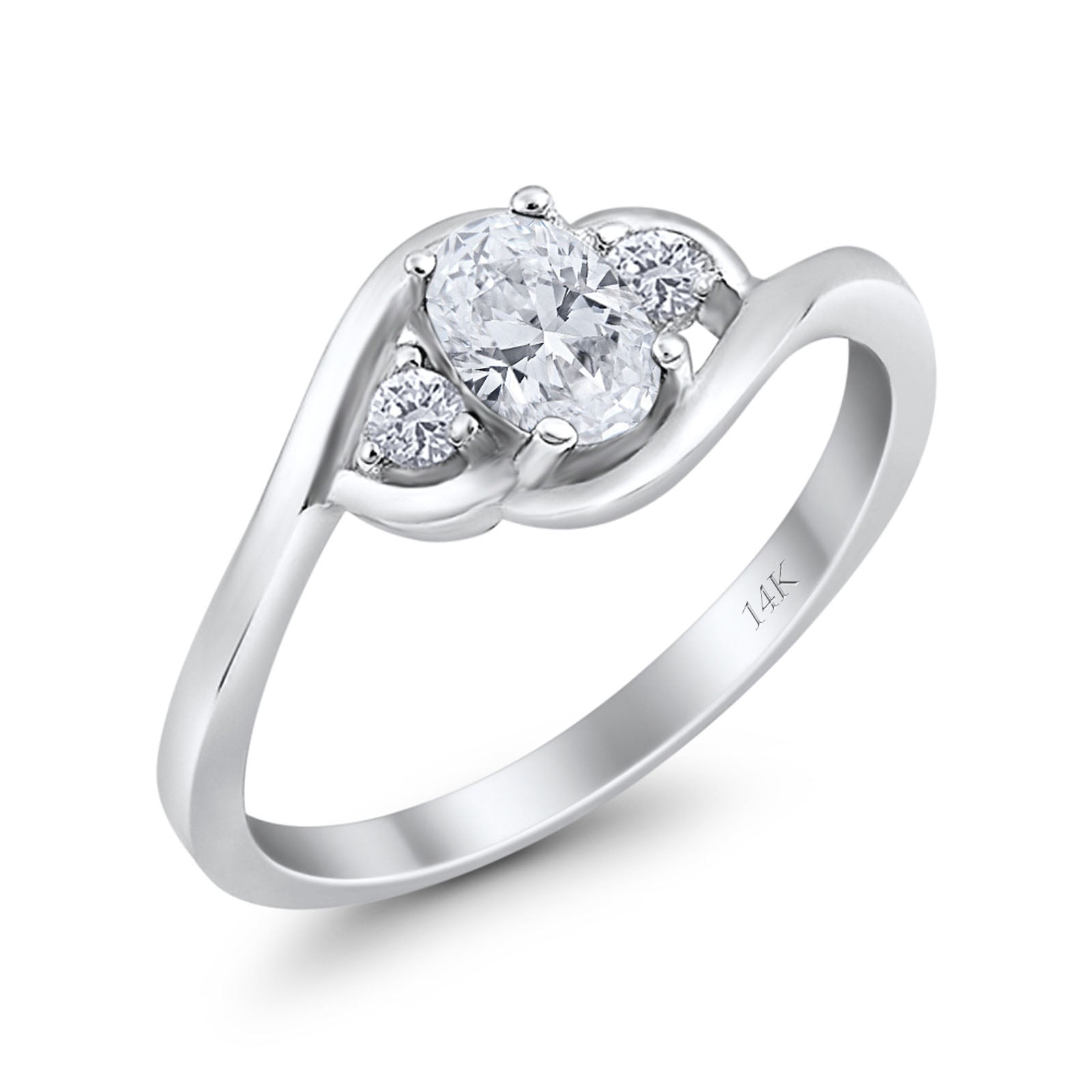 14K White Gold Oval Bridal Wedding Engagement Ring Simulated CZ Size-7