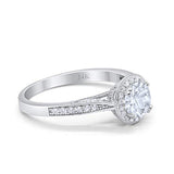 14K White Gold Halo Round Bridal Wedding Engagement Ring Simulated CZ Size-7