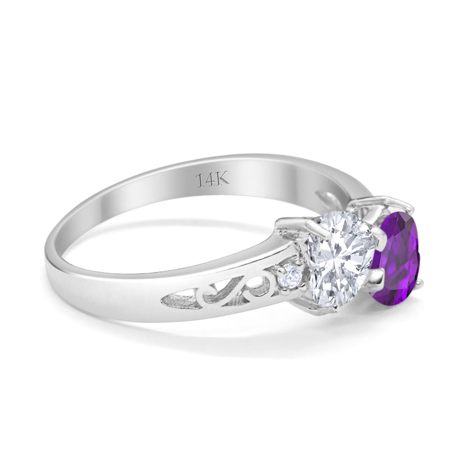 14K White Gold Double Heart Ring Bridal Wedding Engagement Ring Simulated CZ Size-7