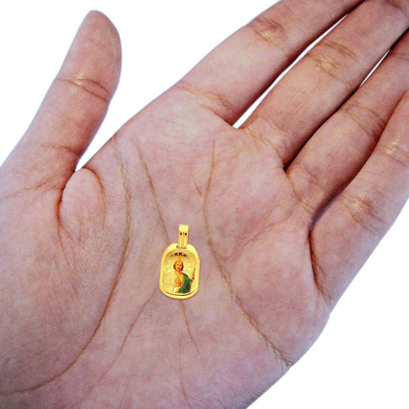 14K Yellow Gold St. Jude Enamel Picture Religious Pendant 23mmX18mm 1.5 grams