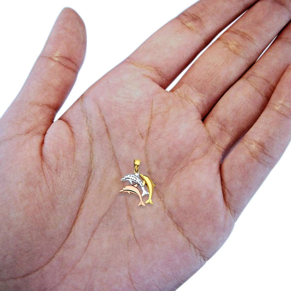 14K Tri Color Gold Dolphin Pendant 25mmX17mm 1.4 grams display picture 1