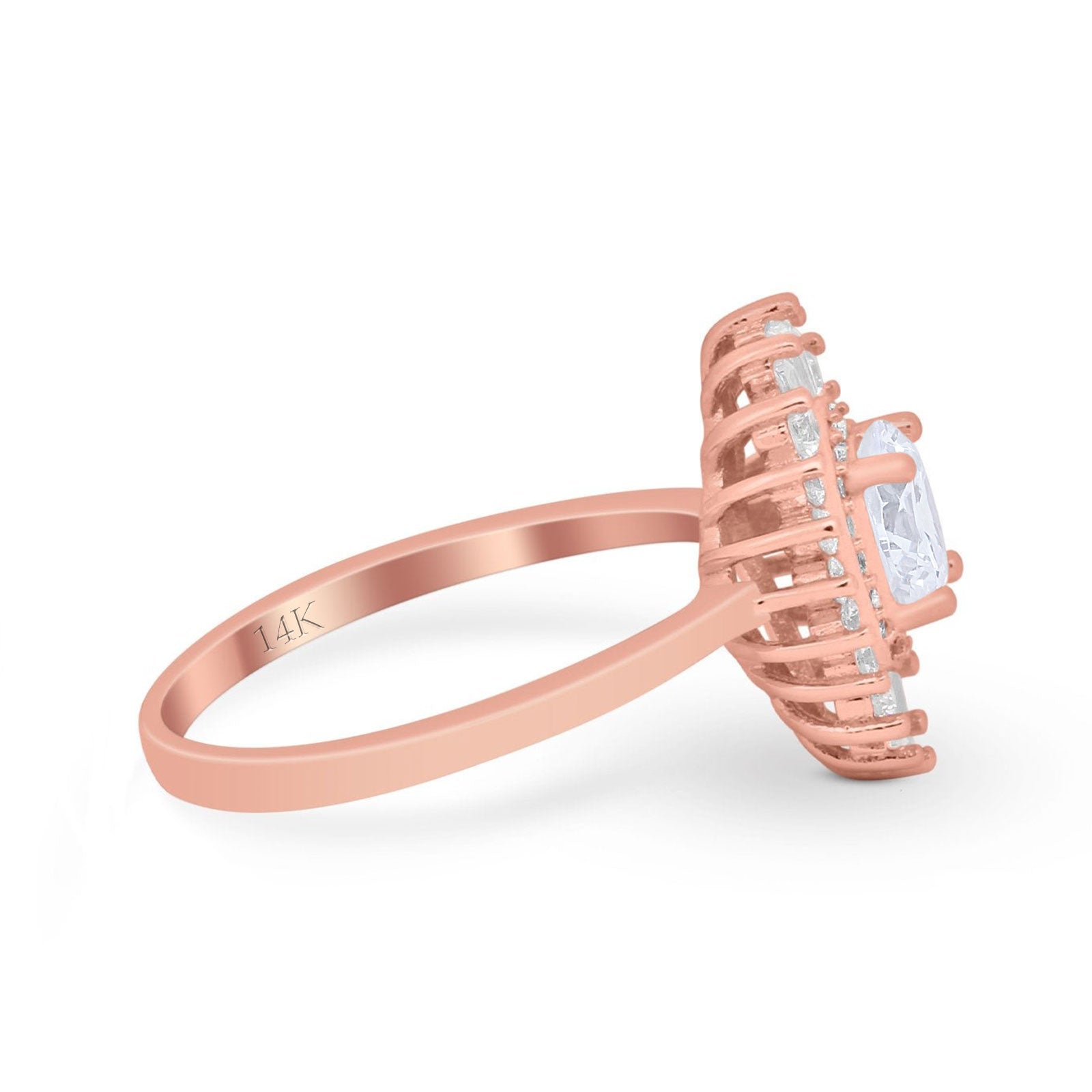 14K Rose Gold Art Deco Round Bridal Baguette Simulated CZ Wedding Engagement Ring Size-7